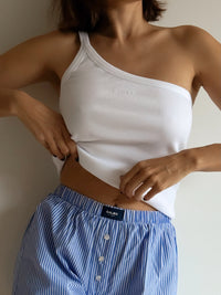 Le débardeur asymétrique côtelé Galbo - Soft White