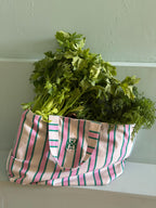 Le cabas Aix en Provence - Rayé Naturel, Rose & Vert
