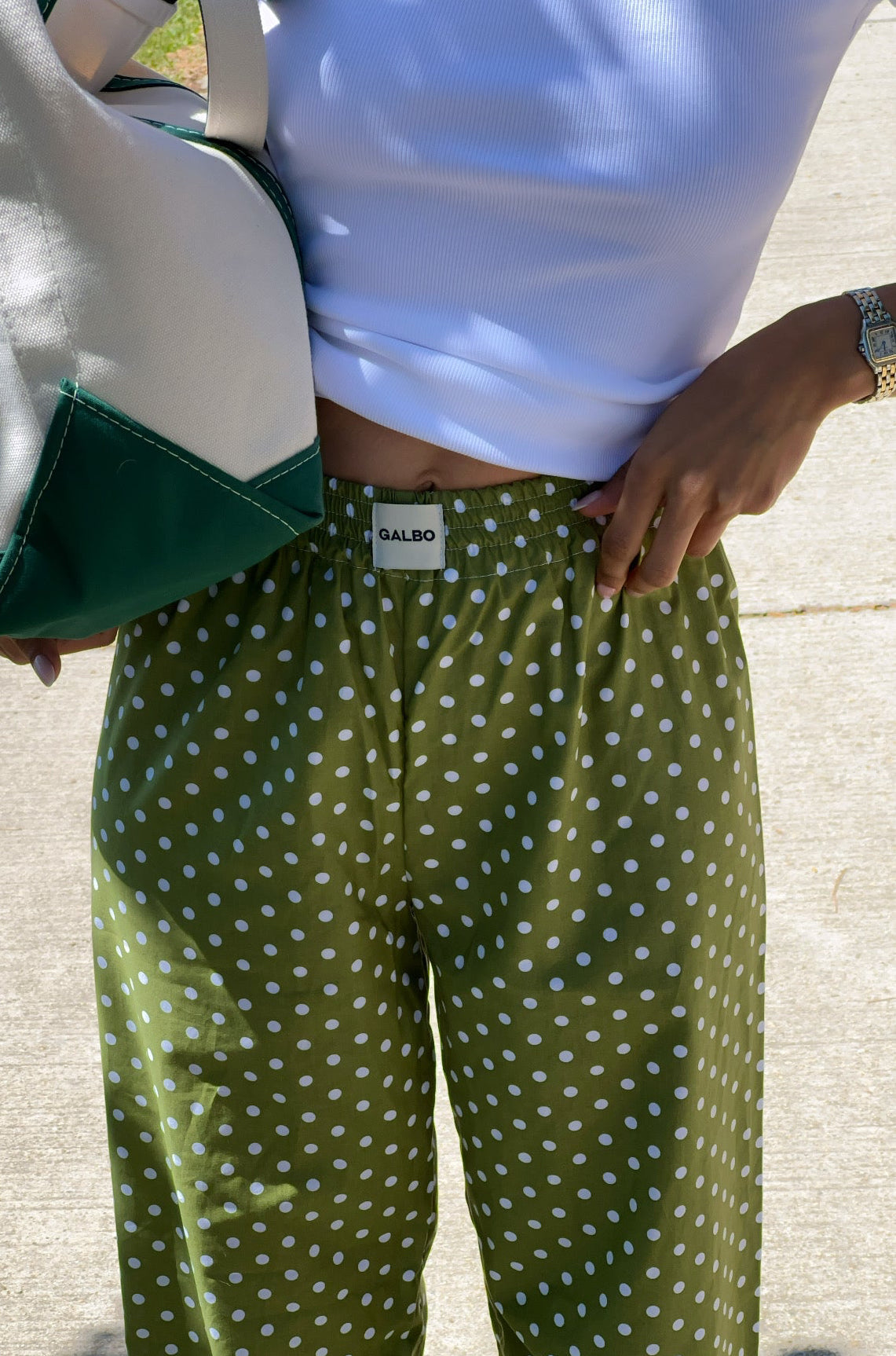 Sanary Trousers - Pistachio Polka Dots