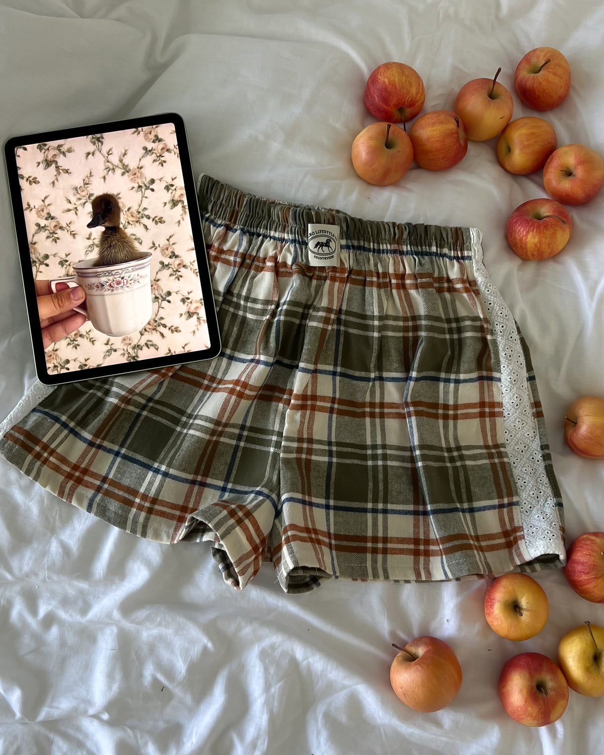 Le short Countryside - Tartan cinnamon broderie anglaise 🐄