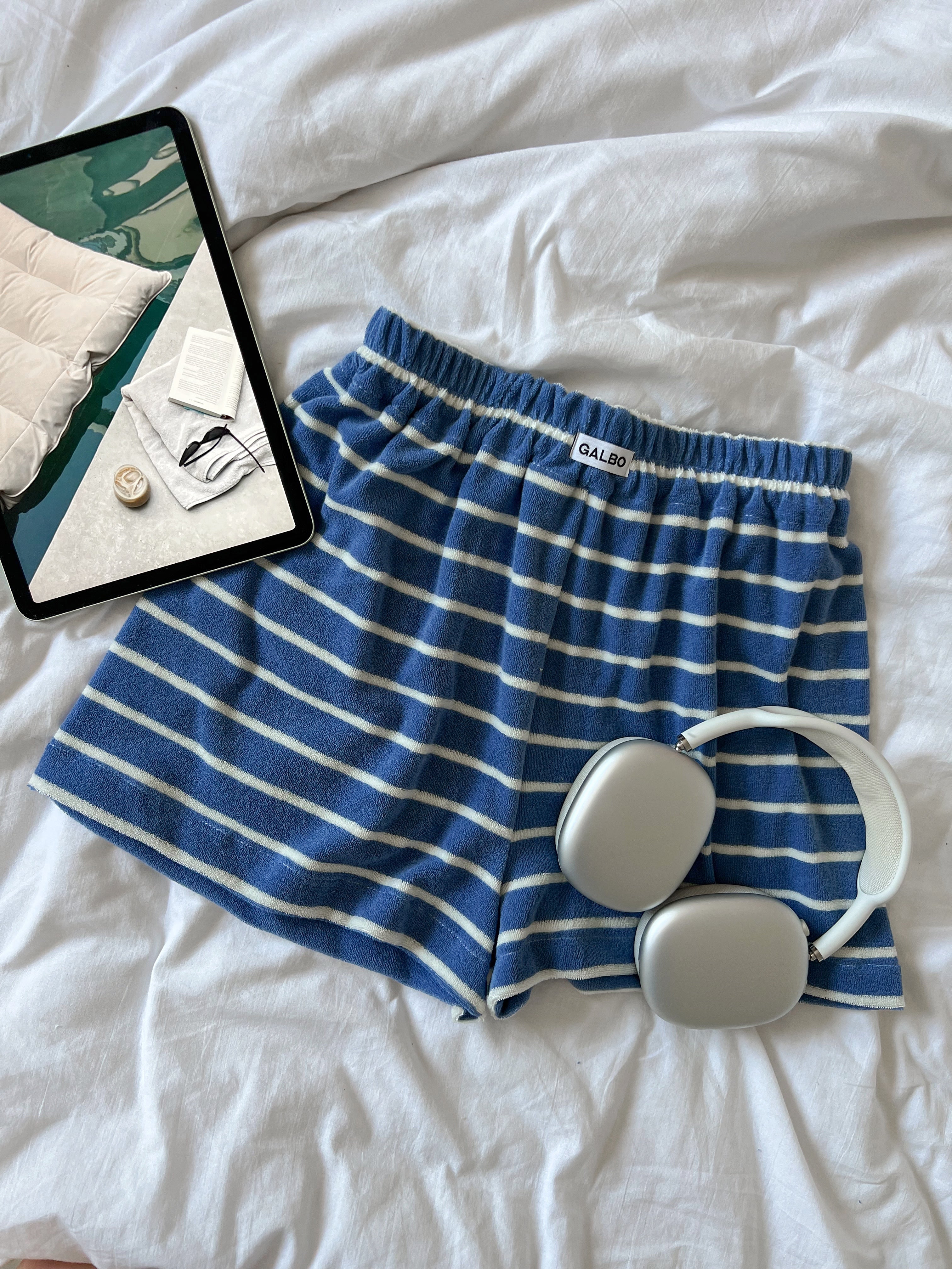 Short Pampelonne éponge rayures bleu/blanc