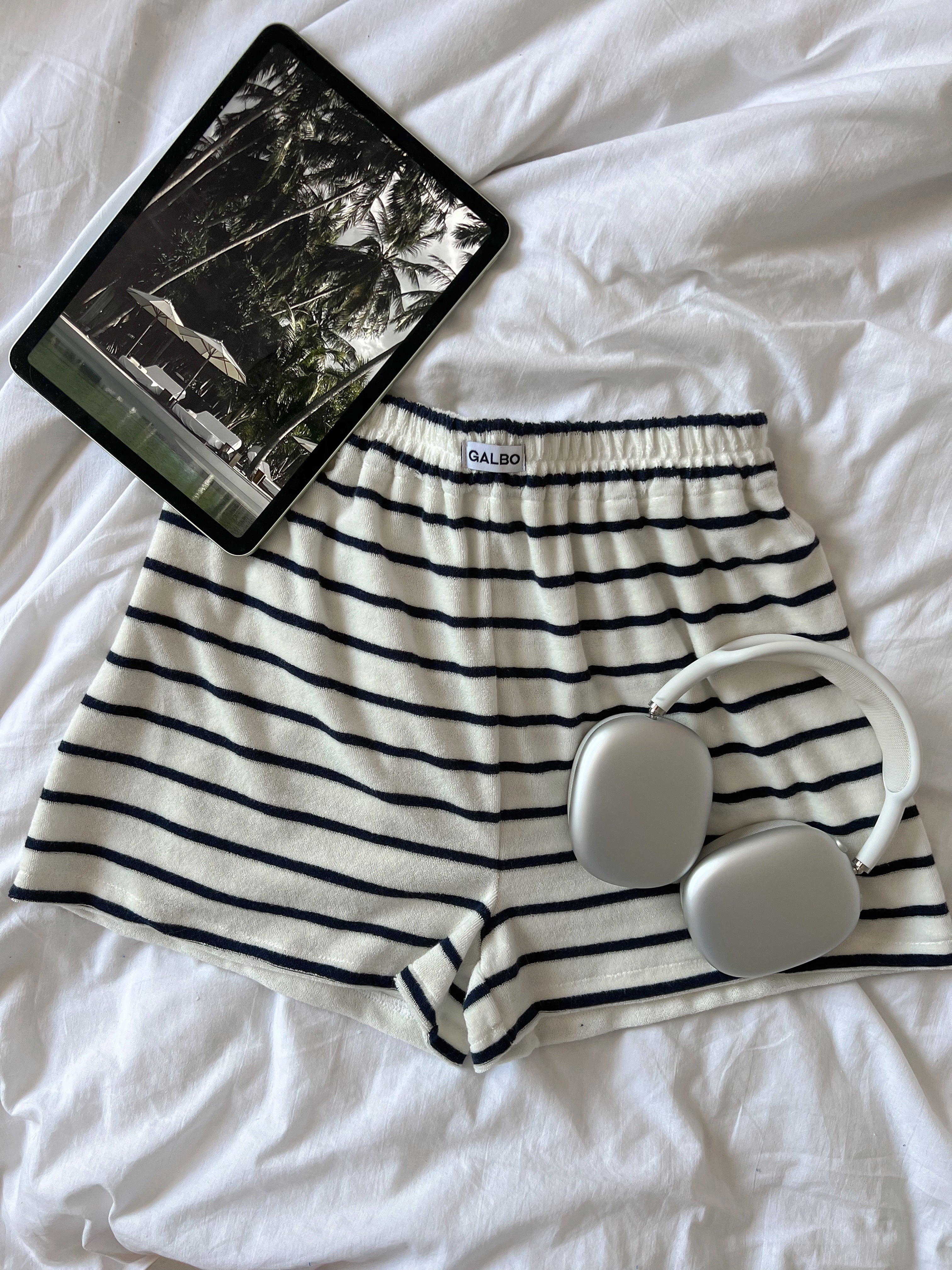 Short Pampelonne éponge rayures marine/blanc