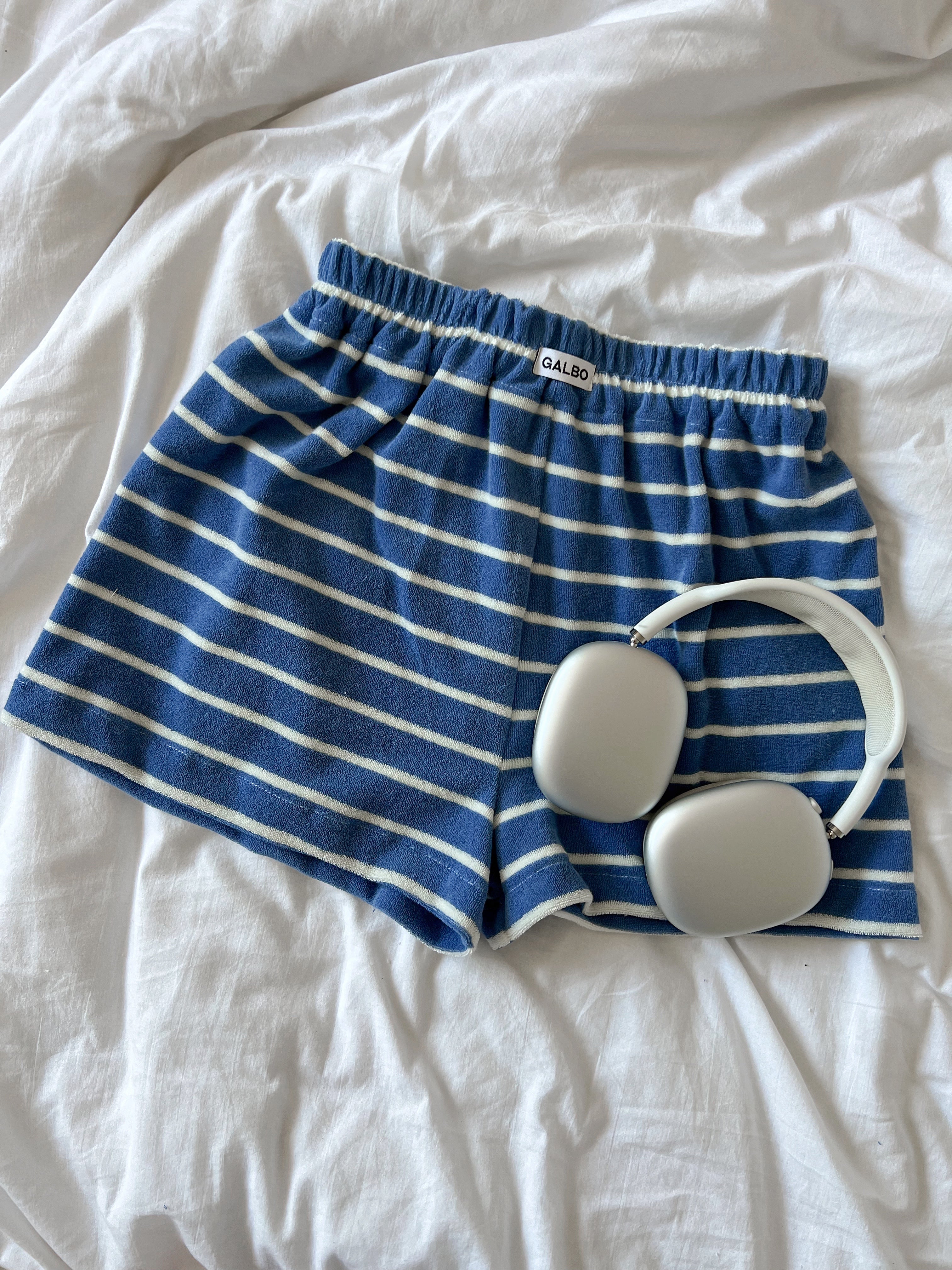 Short Pampelonne éponge rayures bleu/blanc