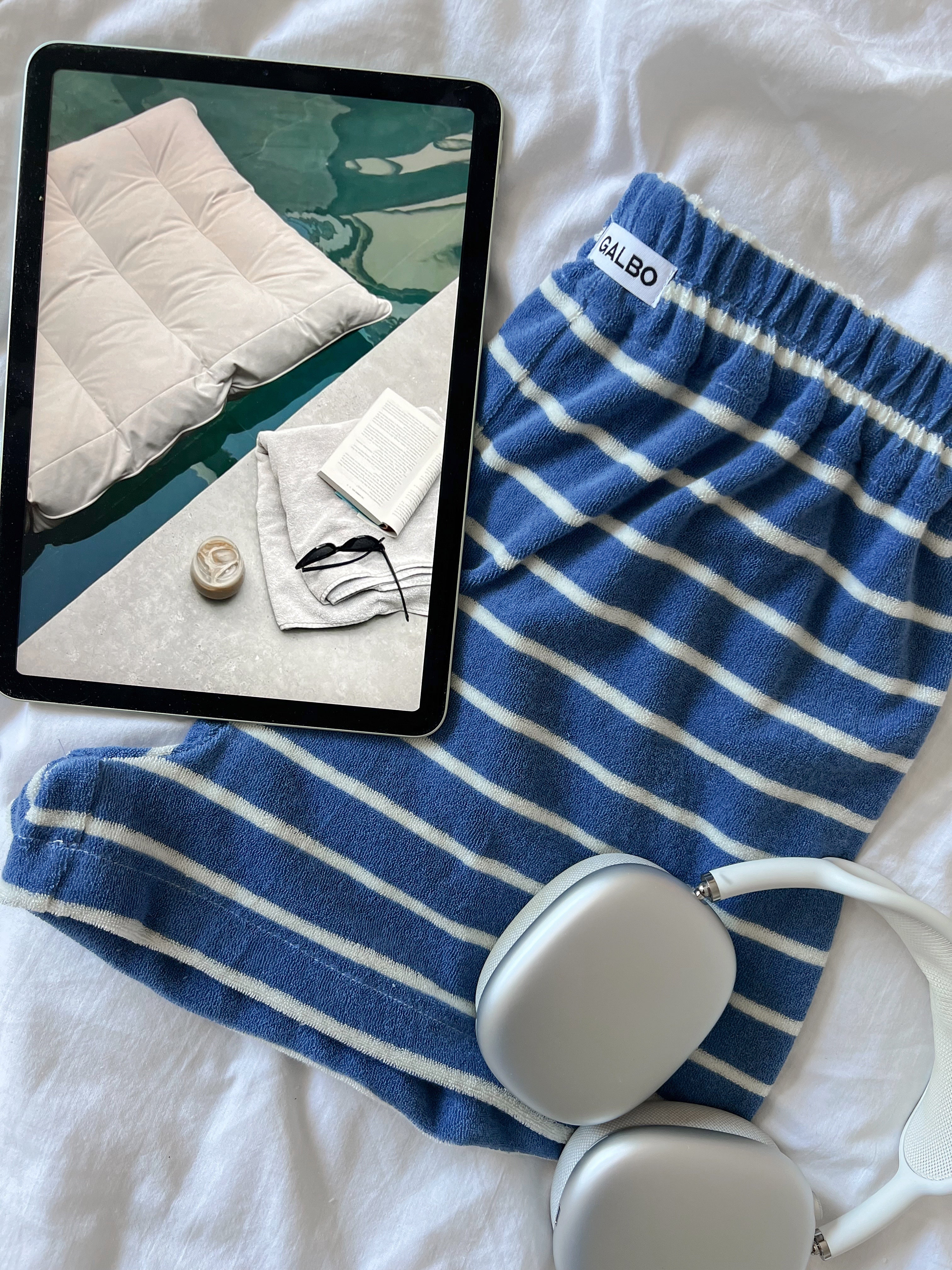Short Pampelonne éponge rayures bleu/blanc