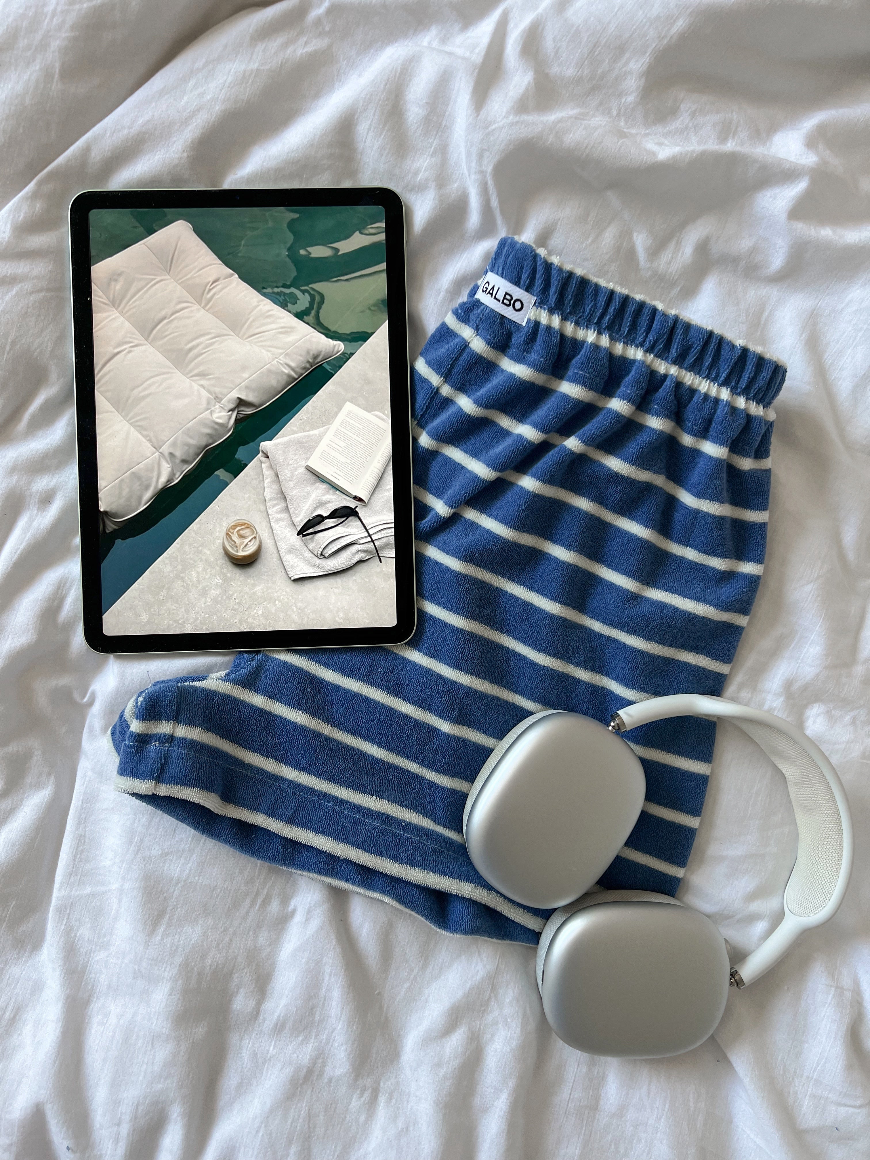 Short Pampelonne éponge rayures bleu/blanc