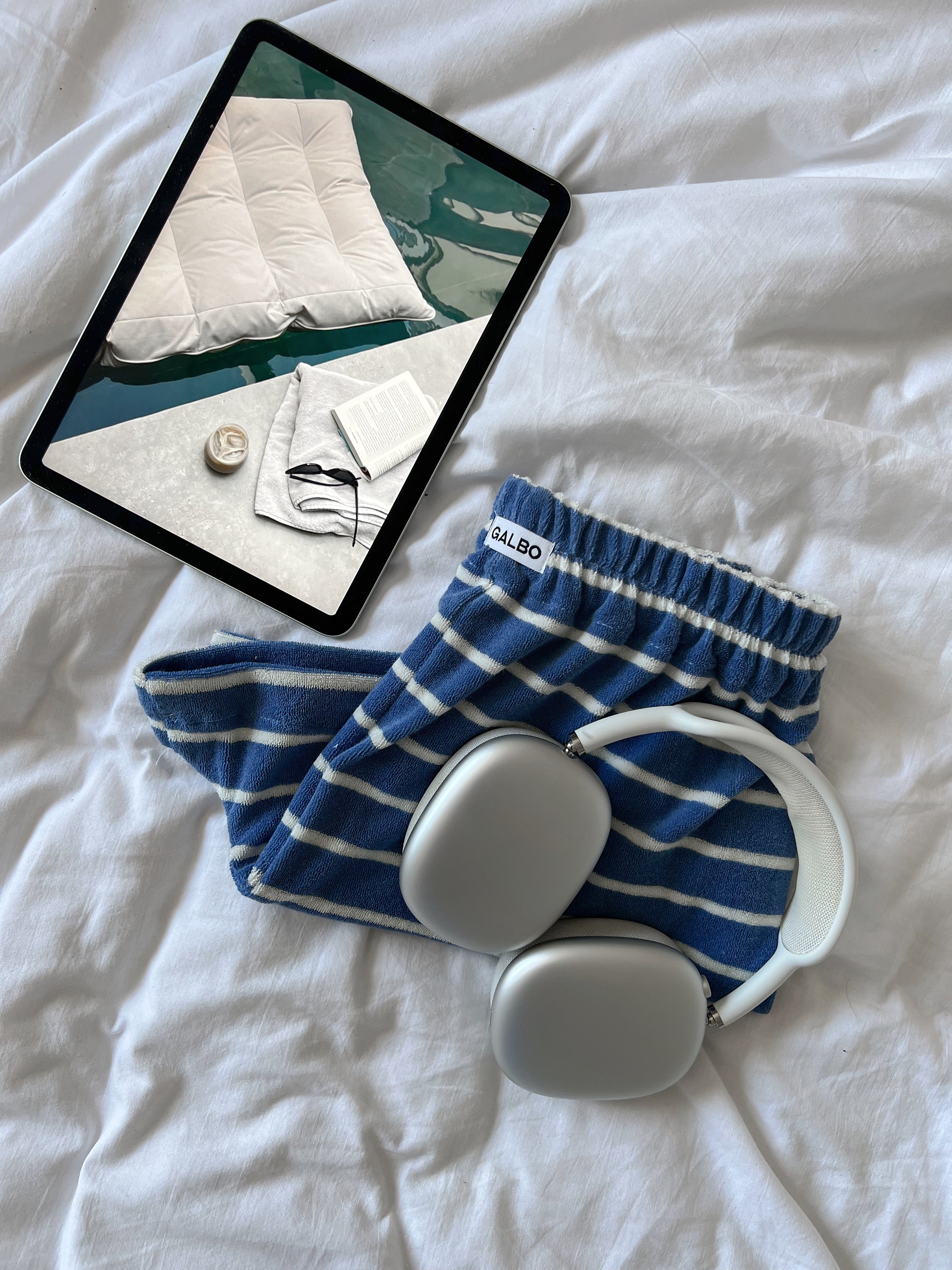 Short Pampelonne éponge rayures bleu/blanc