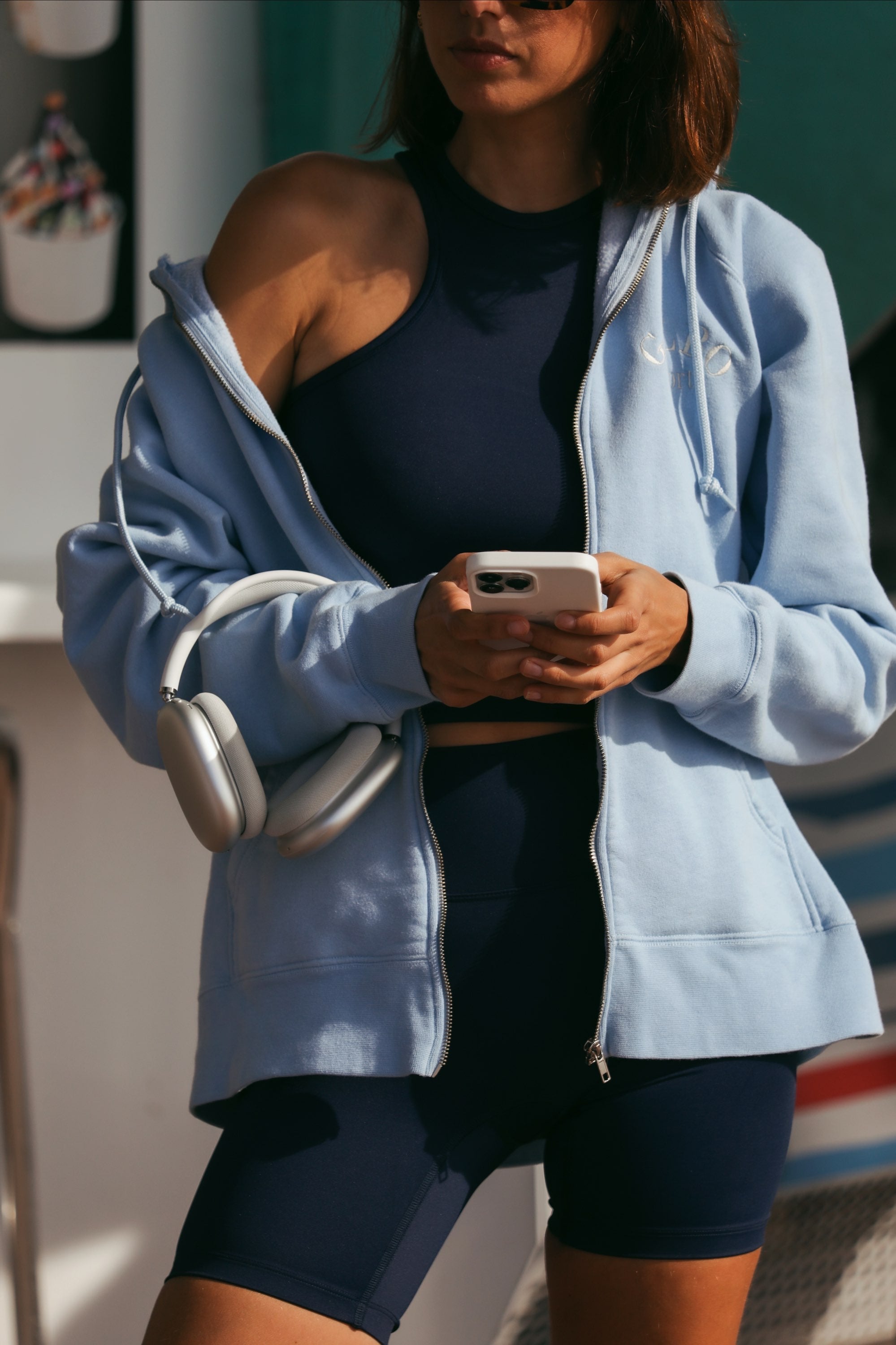 Le Hoodie Zipper Oversize Galbo Sport - Powder Blue