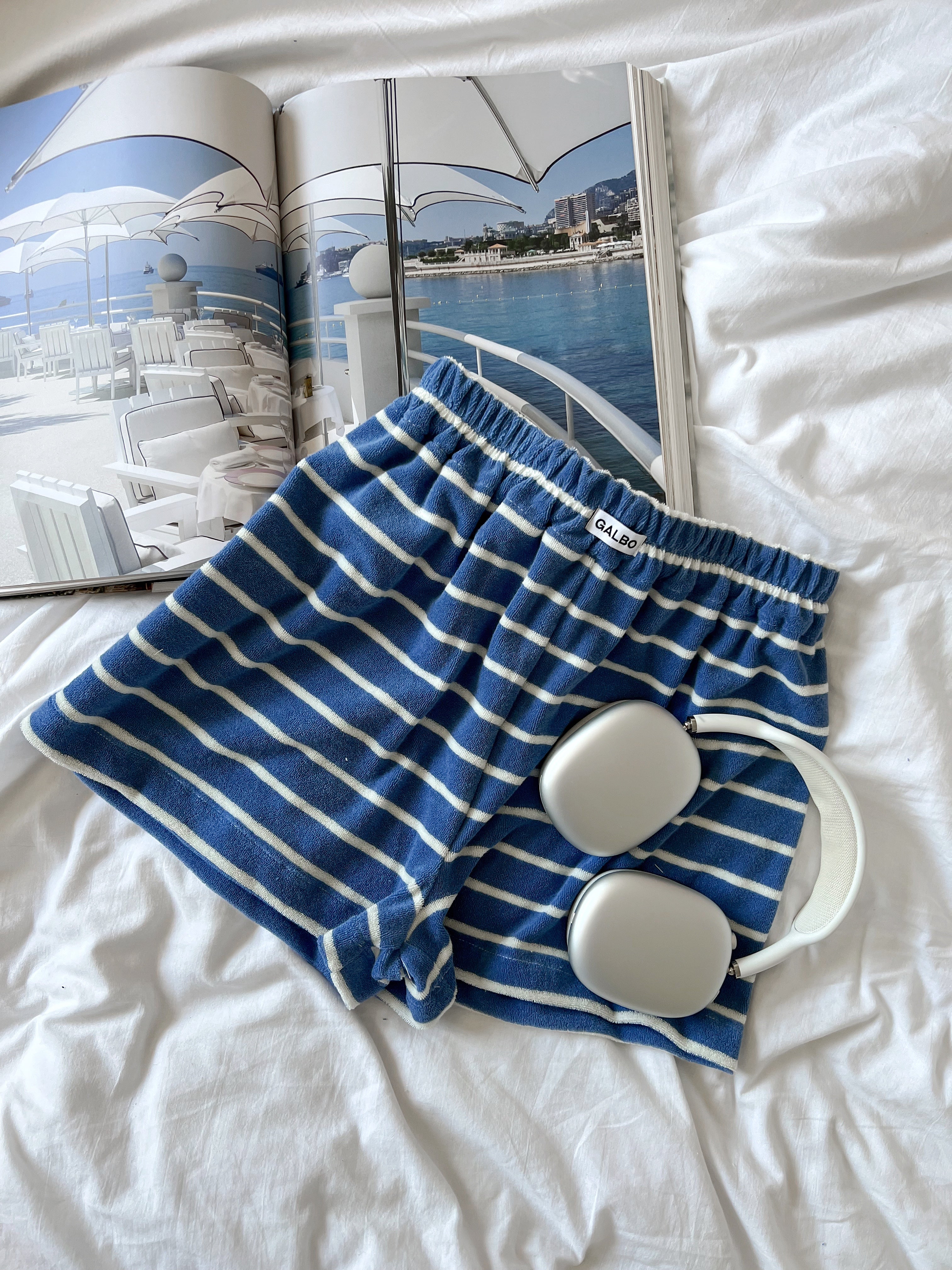 Short Pampelonne éponge rayures bleu/blanc