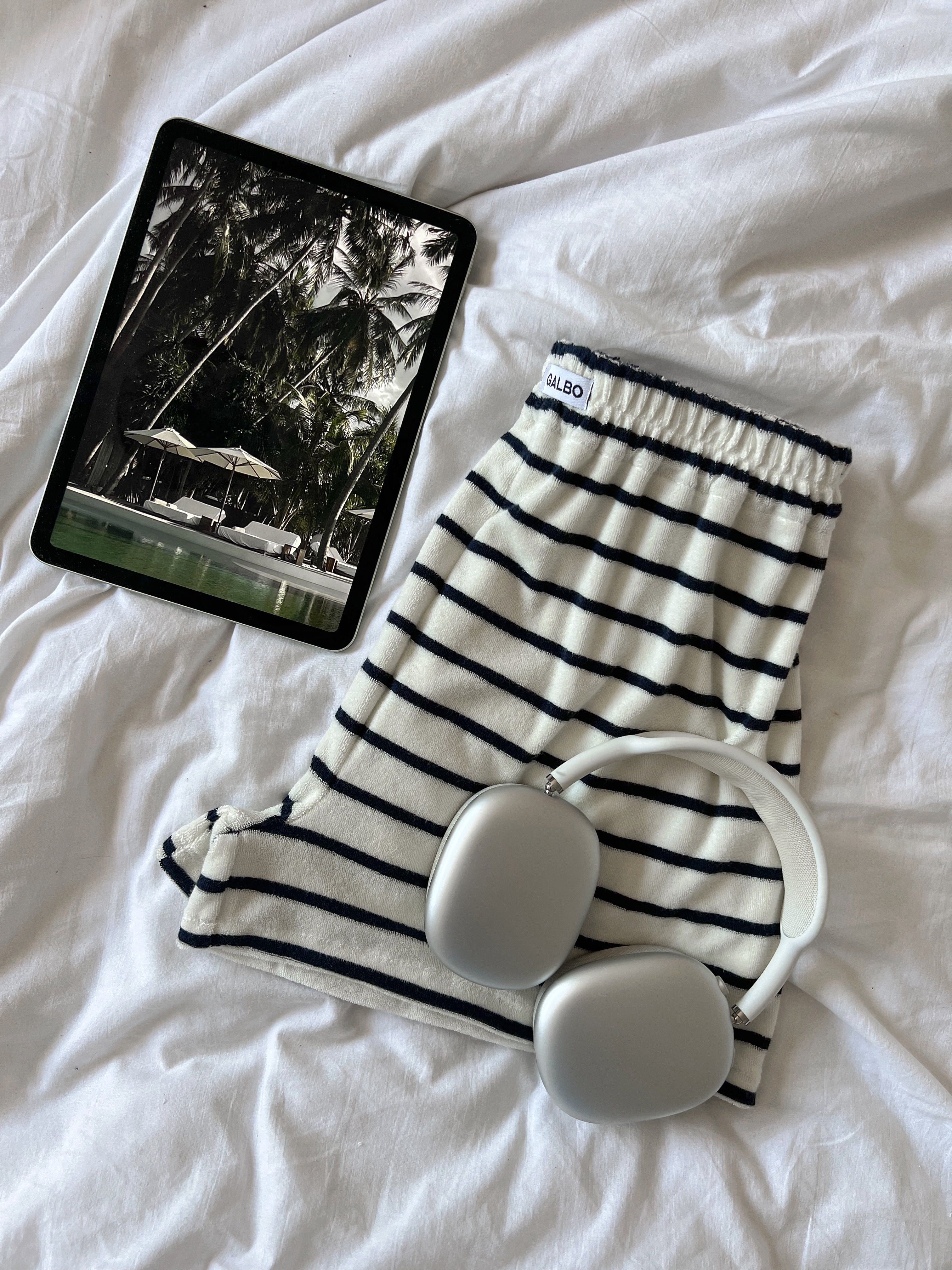 Short Pampelonne éponge rayures marine/blanc