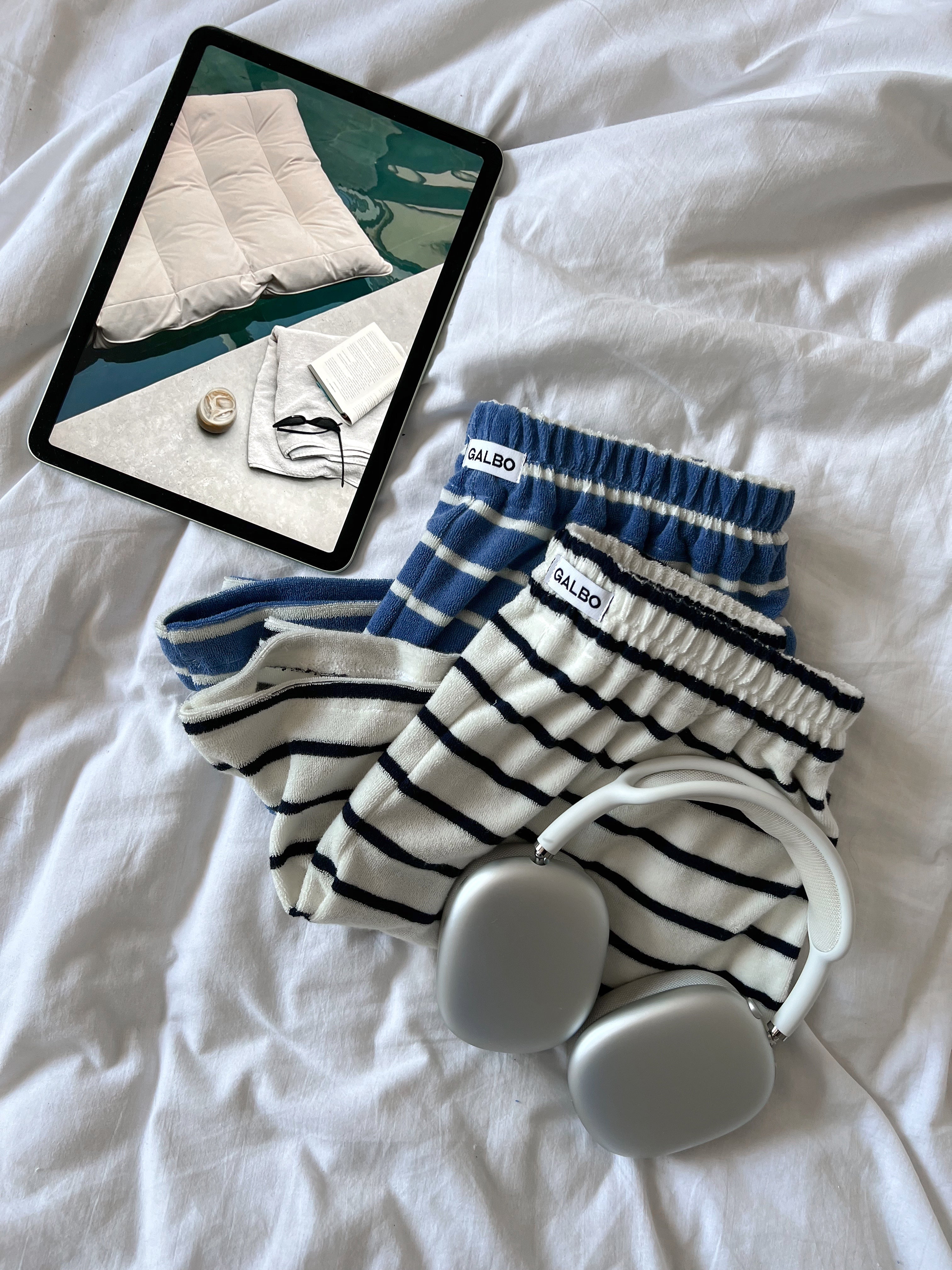 Short Pampelonne éponge rayures bleu/blanc