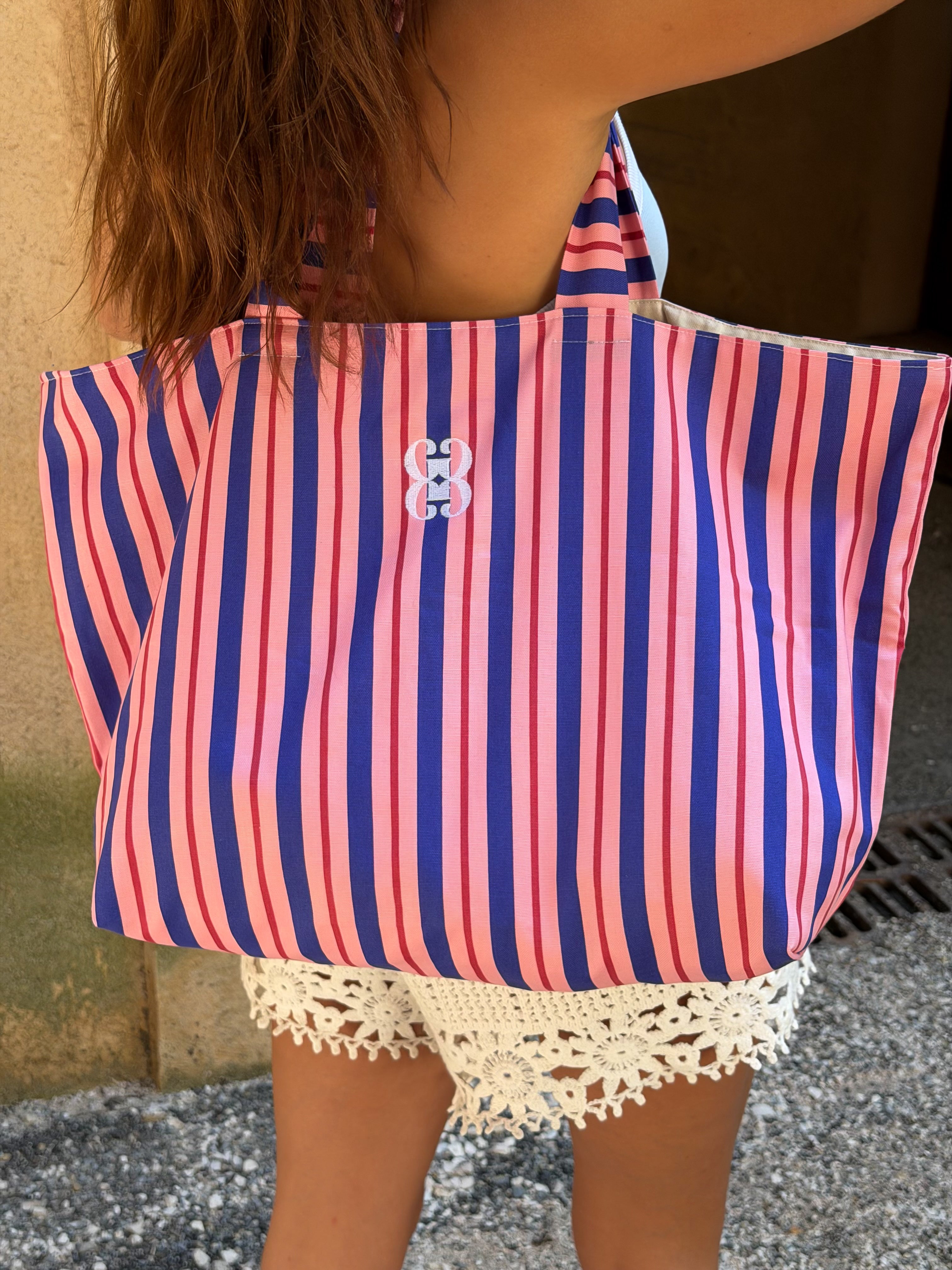 Le cabas Ramatuelle - Rayé Marine & Rose