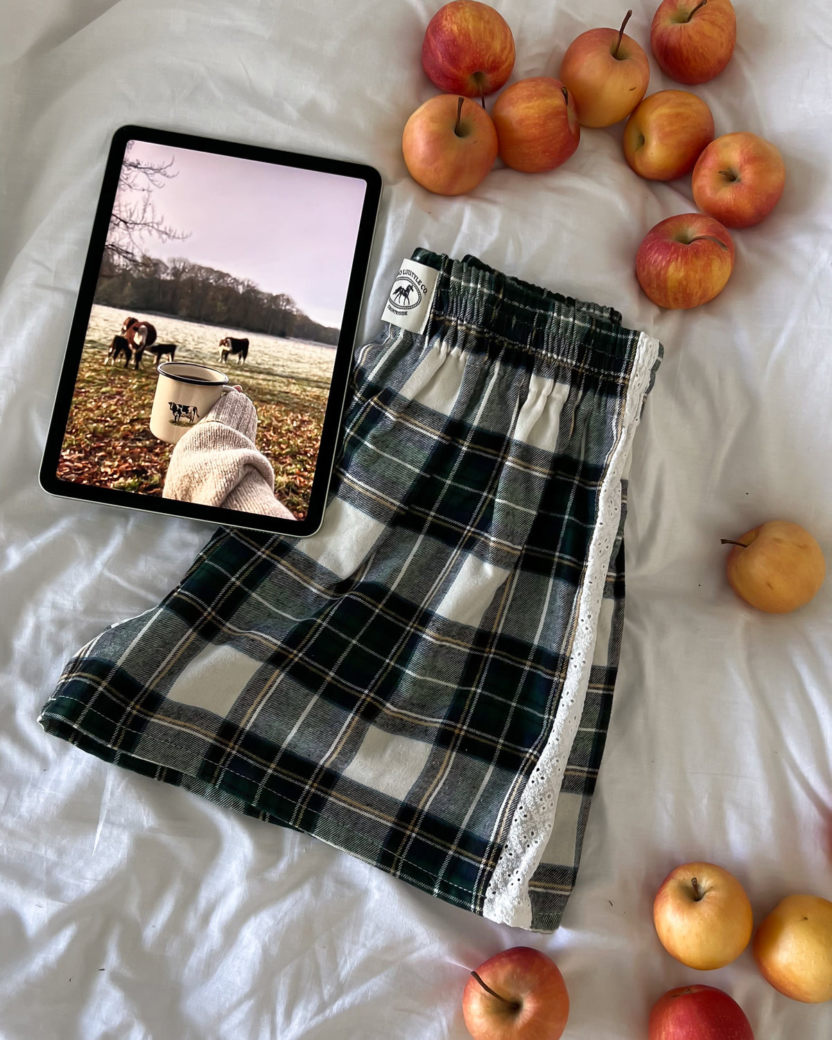 Le short Countryside - Tartan emerald broderie anglaise 🦢